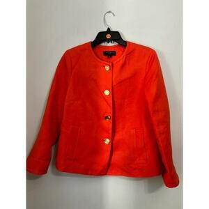 Talbots Bright Orange Collarless Blazer with Gold Buttons